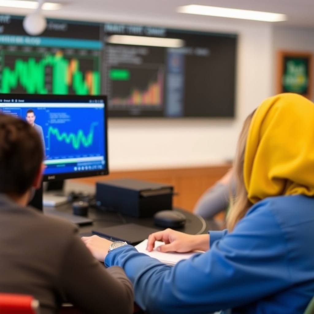 Une femme et un homme suivent une formation en comptabilité à distance depuis leur bureau de travail. 